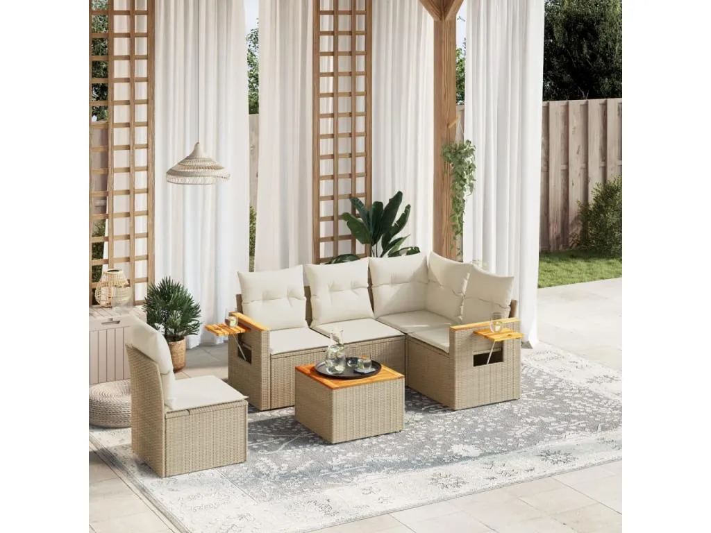 Juego de sofás jardín con cojines 6 piezas ratán sintético beige BZYM36358