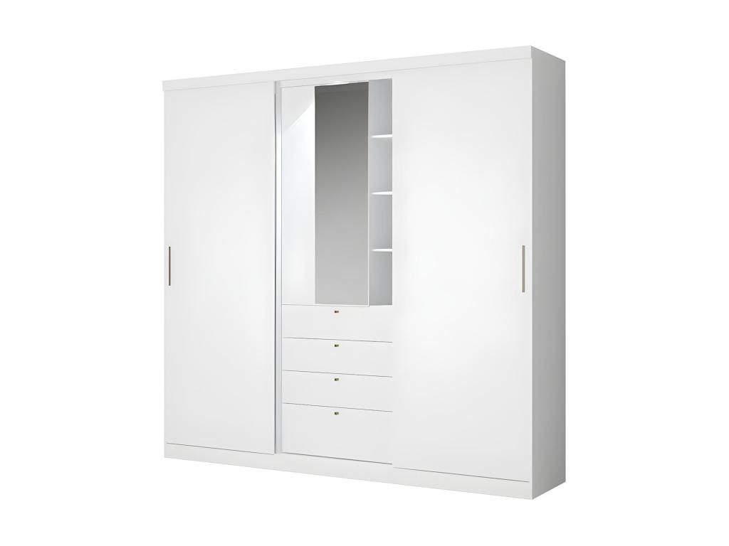 Armario puertas correderas espejo cajones - l.240Cm - blanco