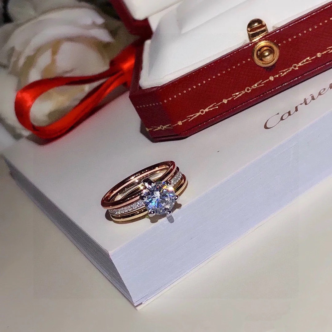 Cartier Three Layers Mixed Metal Color Diamond Ring - Original Replica Club