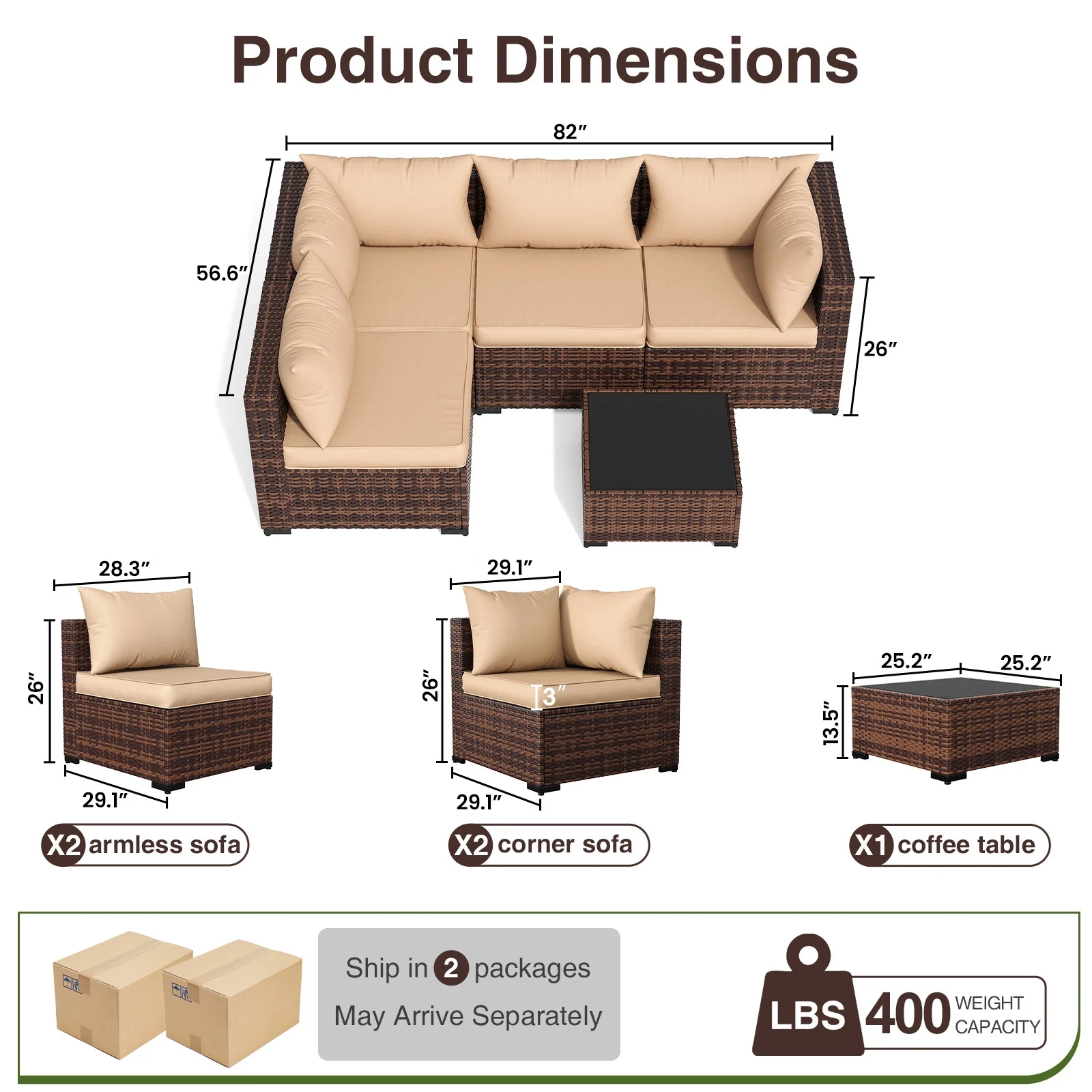 ELPOSUN Patio Furniture Set, Outdoor Patio Furniture Wicker Furniture Couch Set, 5 Pieces Outdoor Sectional Sofa, Patio Furniture Set, Outdoor Patio Set for Balcony Furniture (Grey) - Image 16