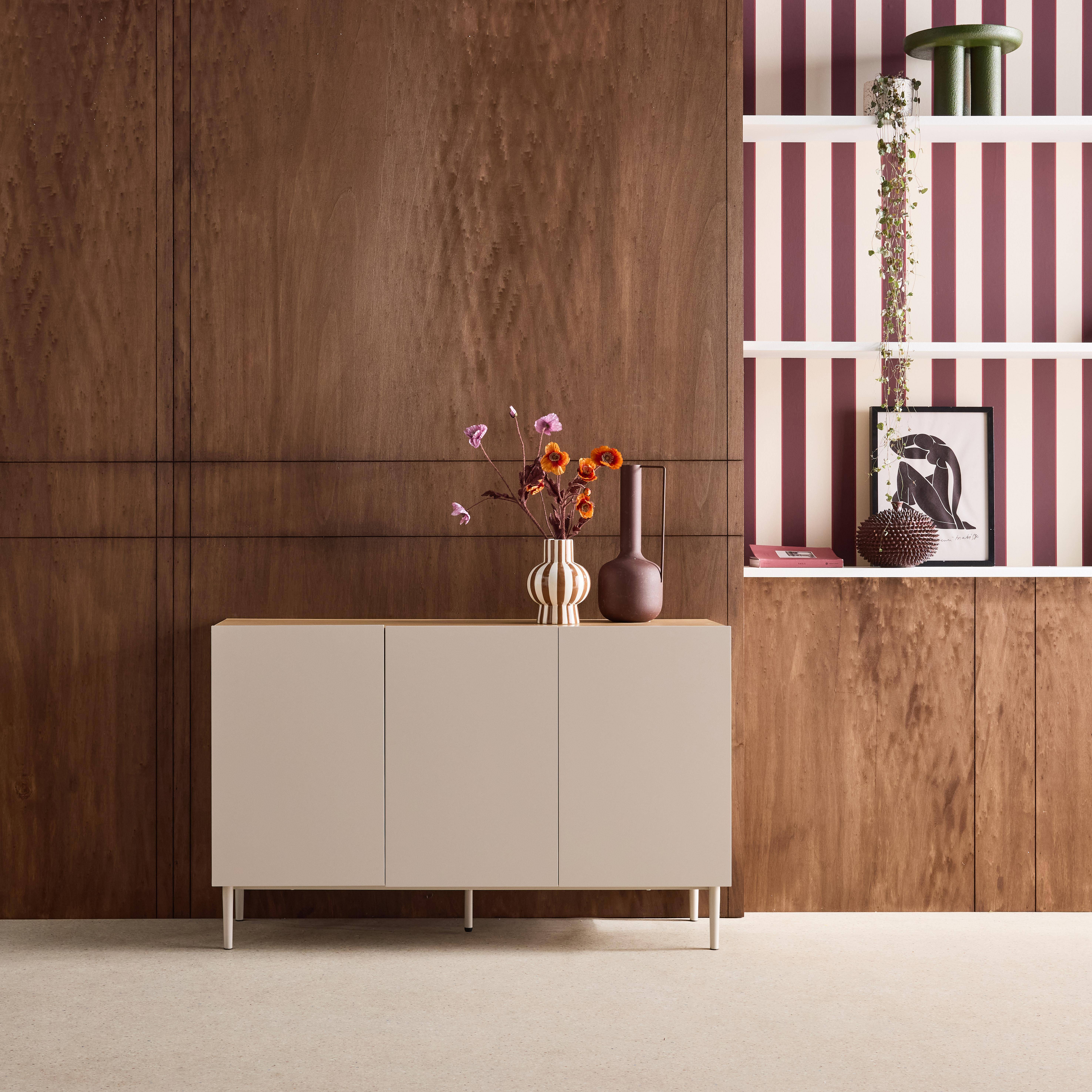 Ashton - Aparador de metal y decoración de madera 3 puertas 120cm