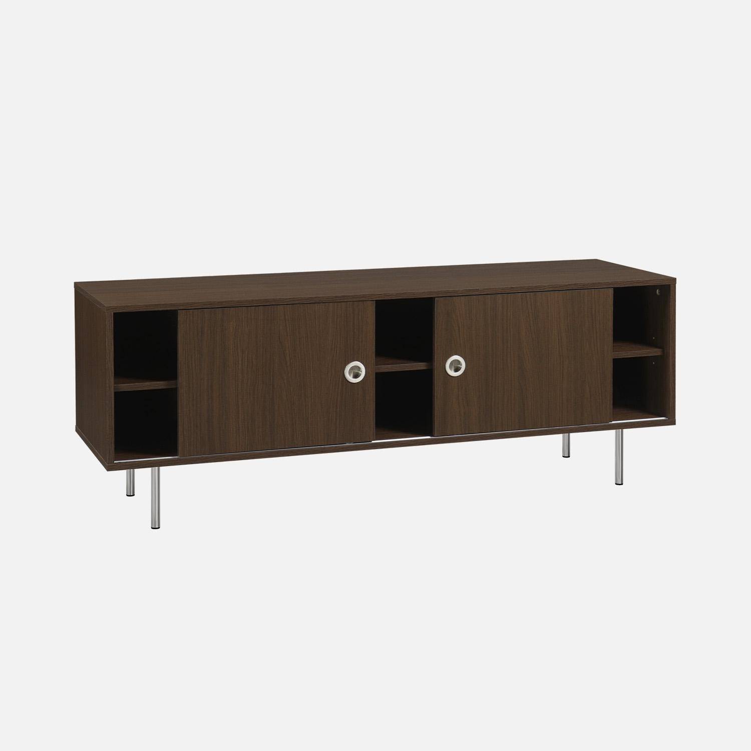 Shelby - Mueble de TV vintage con decoración de madera y acero inoxidable, 2 puertas, 140cm