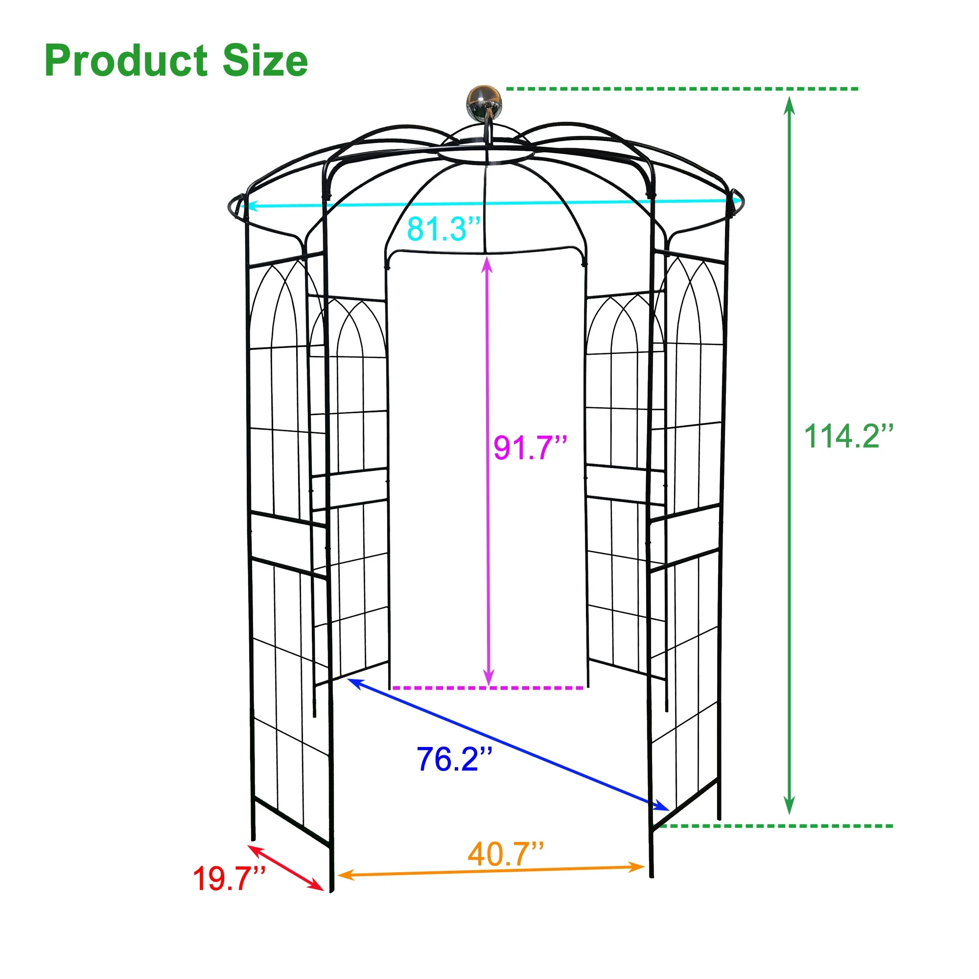 Metal Garden Arch Iron Garden Arbors Gazebo Dia81.3'' x 114.2'' High Birdcage Shape Pergola Pavilion for Wedding Ceremony Outdoor Black - Image 2
