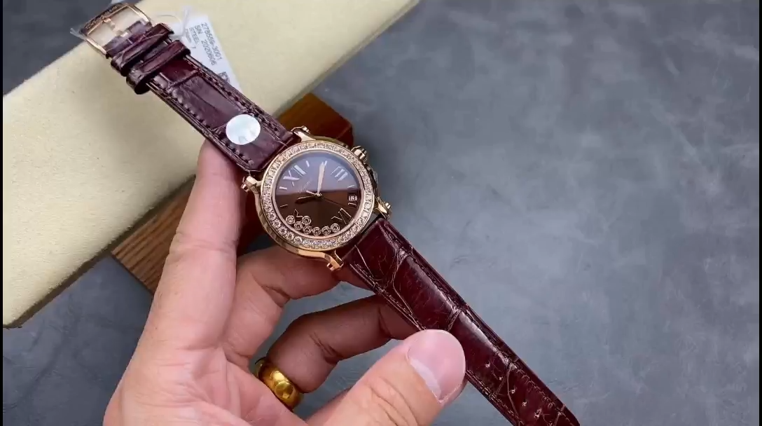 Chopard Happy Sport Diamond Bezel Brown Quartz 278475-3037