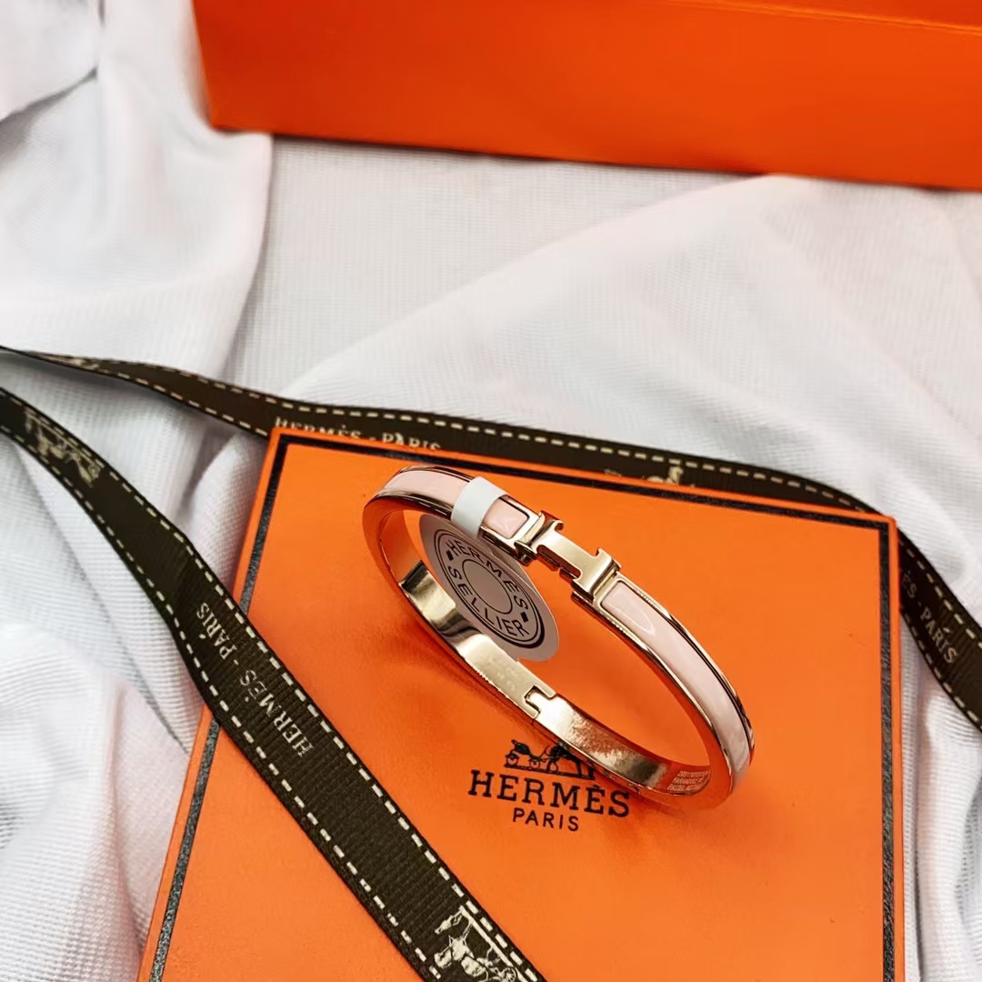 Hermes H Pink Enamel Bangle Bracelet - Original Replica Club