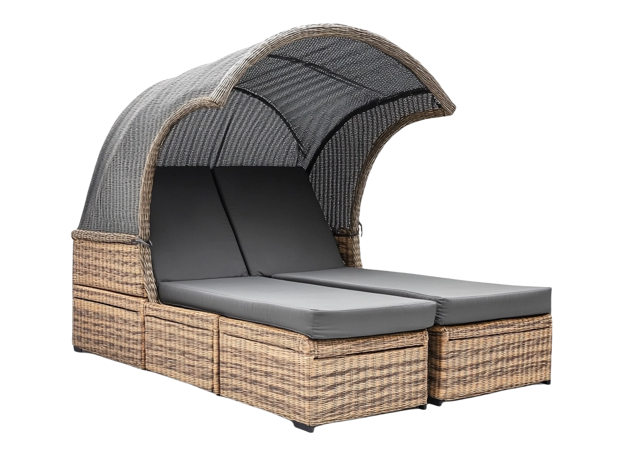 Sofá cama recreativo de jardín 200x150cm color gris de ratán con toldo dw3571863