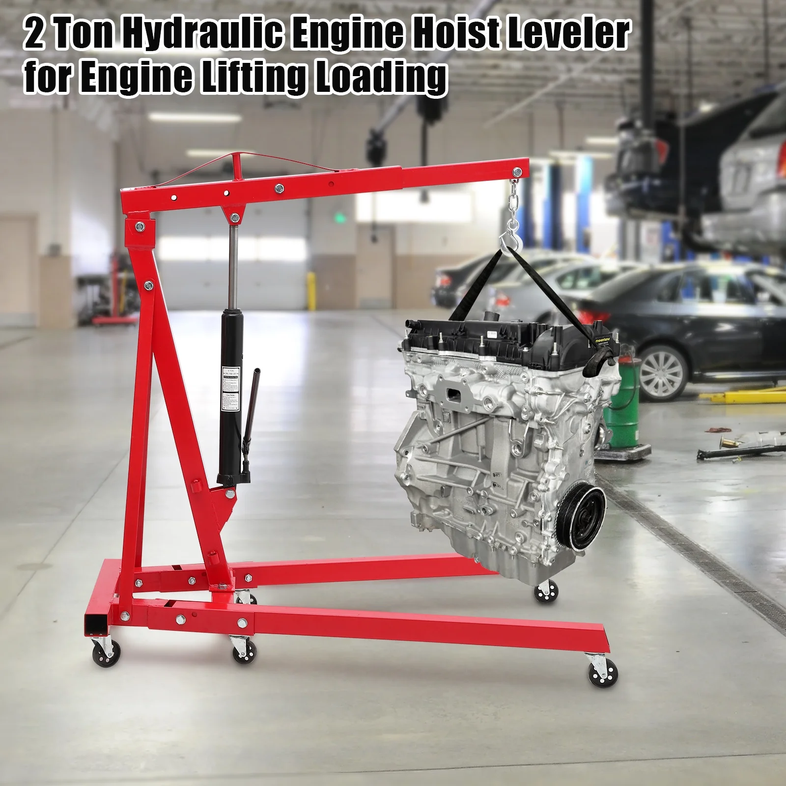 Ladcaser 2 Ton Engine Hoist, Folding Cherry Picker Engine Hoist with Lever and 6 Casters, 4400lbs Heavy Duty Hydraulic Shop Crane, Engine Crane Lifter for Workshops Garage Warehouse - Image 6