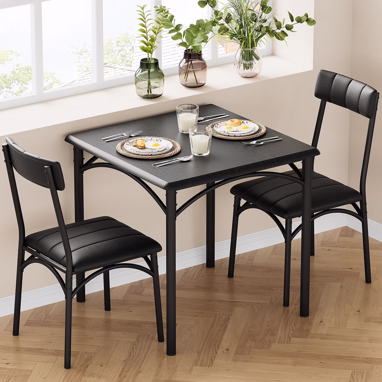 Dining Table Set for 2, Kitchen Table and Chairs for 2 with Upholstered Chairs, 3 Piece Dining Room Table Set, Square Kitchen Table Set for Small Space, Apartment, Studio - Image 5