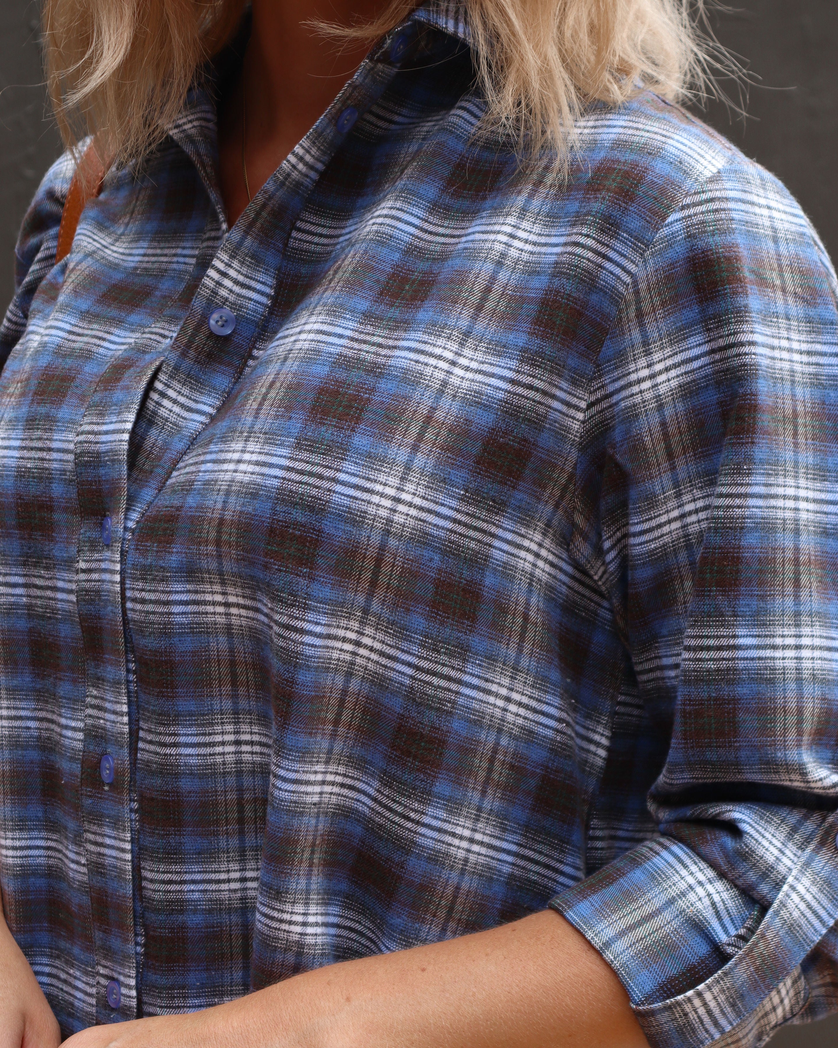 Averie Plaid Pocketed Shirt Dress - Blue - Se7enfashion