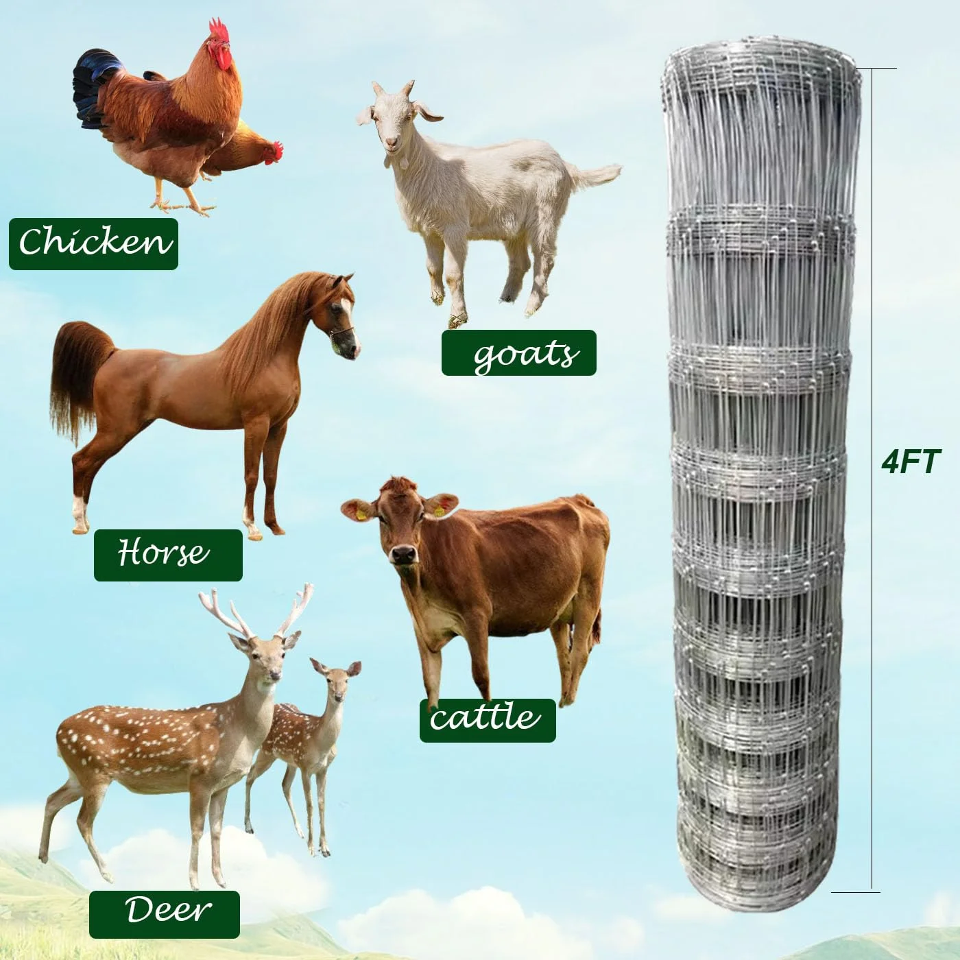 Farm Fence, 4ft x 164ft Galvanized Wire Fencing, Cattle Fence, Deer Fence, Heavy Zinc Coating Farm Fence Used to Hog Goat Fencing for Yard Garden and Field - Image 6