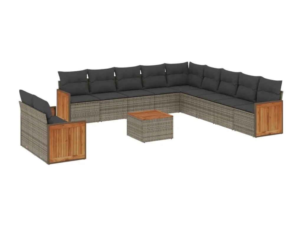 Set de sofás de jardín 12 piezas con cojines ratán sintético gris