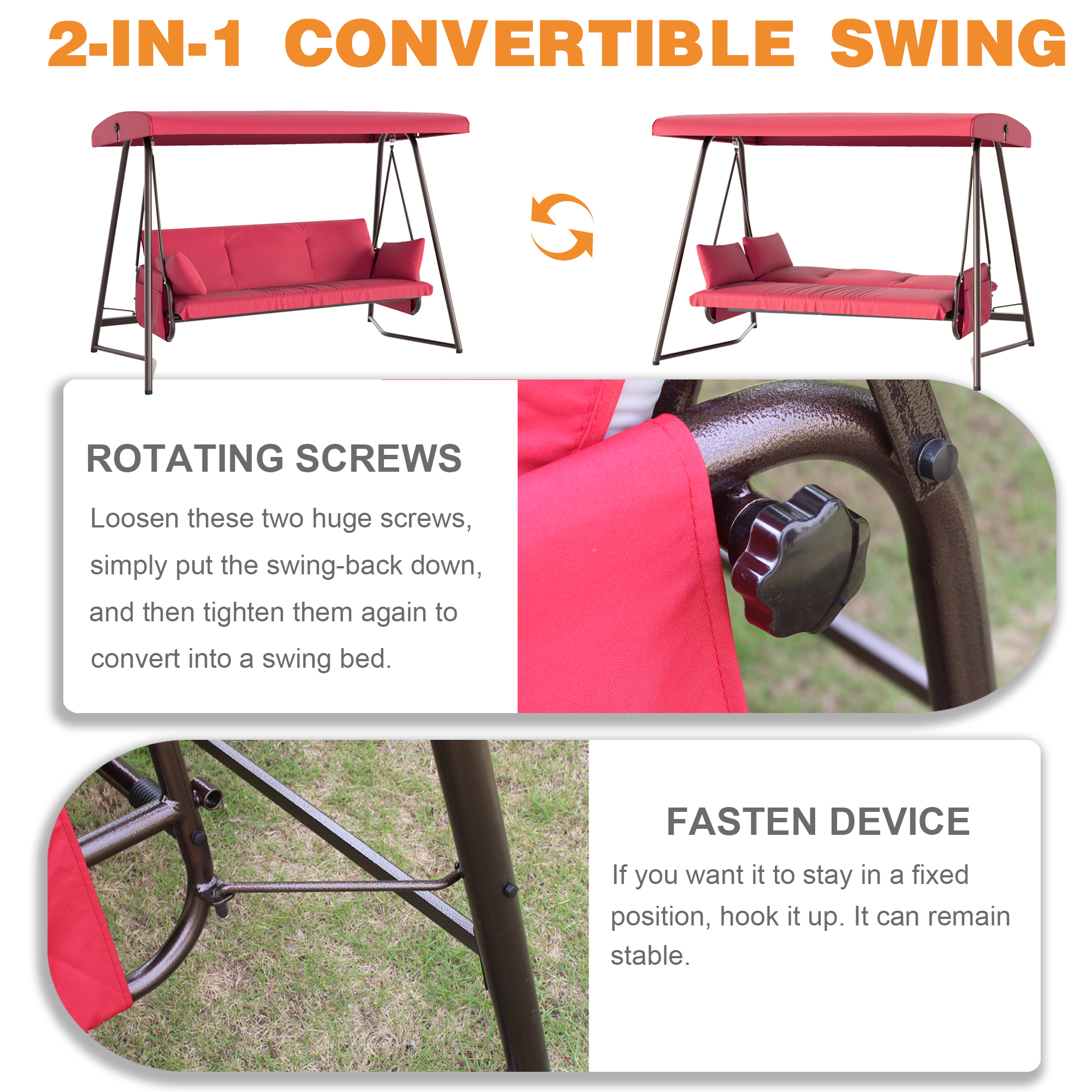 CHINNLUU Oversized 4 Person Porch Swing with Stand 800 LBS Capacity Adjustable Canopy Backrest Includes Cushions Pillows Patio 2 in 1 Swing Bed for Backyard Garden Poolside, Champagne - Image 14