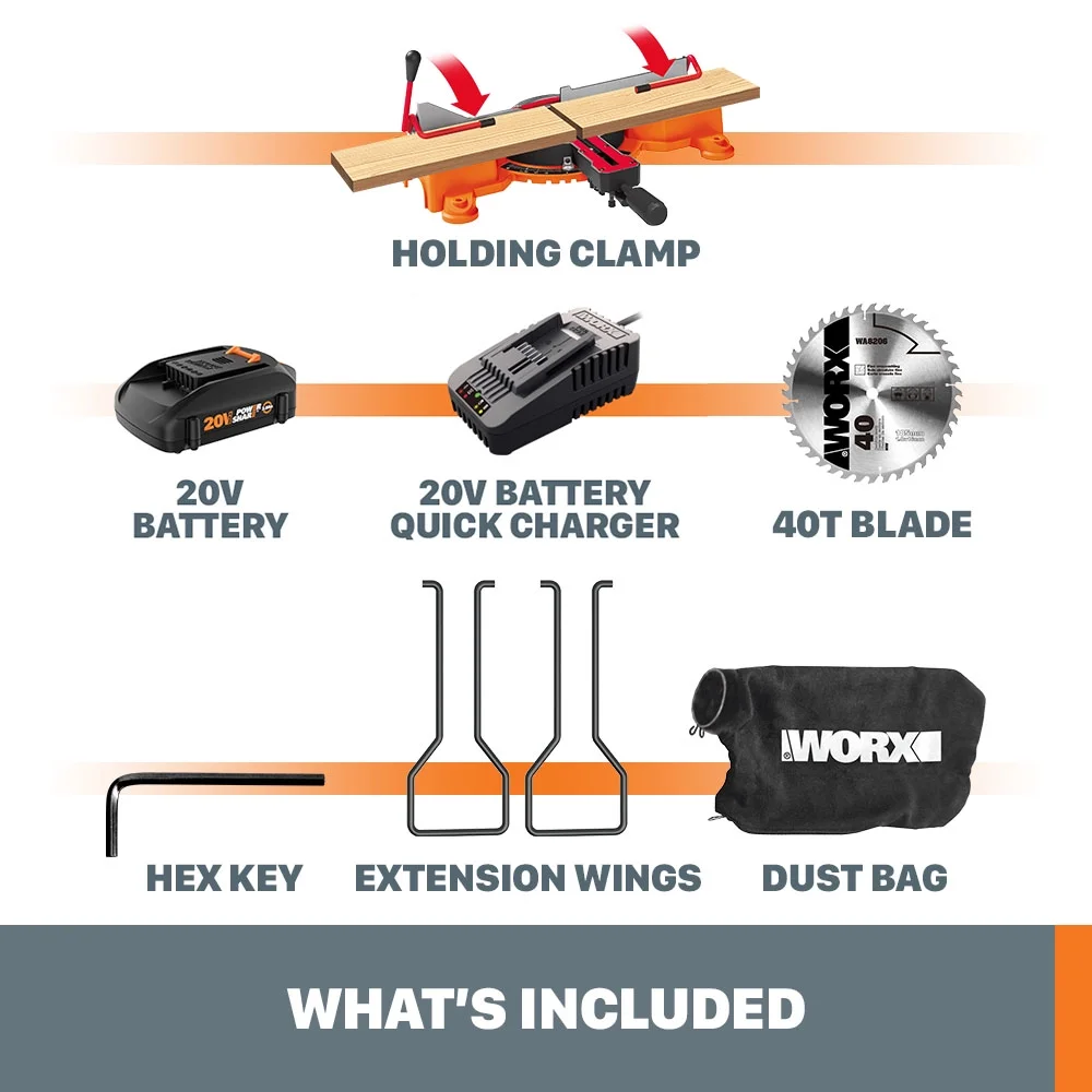 Worx WX845L 20V Power Share 7.25" Cordless Sliding Compound Miter Saw (Battery & Charger Included) - Image 6