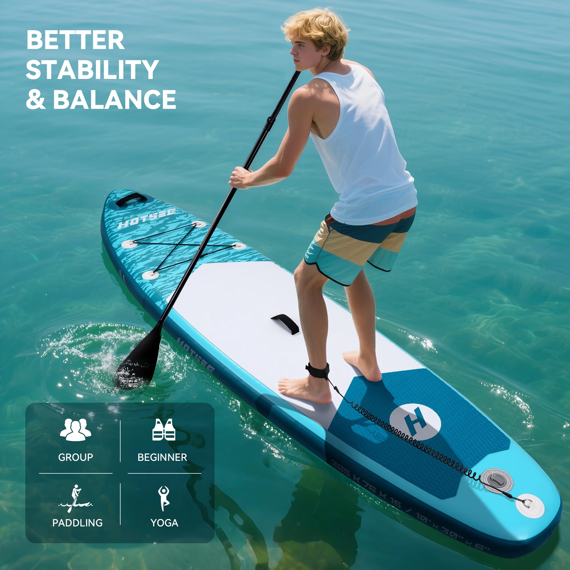 Hotsee 10' Inflatable Stand up Paddle Board 6'' Thick SUP Paddle Board with Accessories for Fishing, Non-Slip Deck, Double Action Pump - Image 4