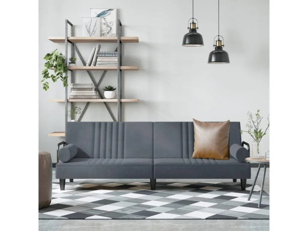 Sofá cama con reposabrazos terciopelo gris oscuro