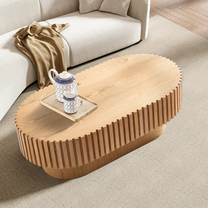 FFH 43.7 inch Oval Coffee Table for Living Room,Handcraft Rustic Corner Coffee Table Nature Wood Relief Sturdy Pedestal for Apartmen,Side Table Centre Table,Nature Wood - Image 63