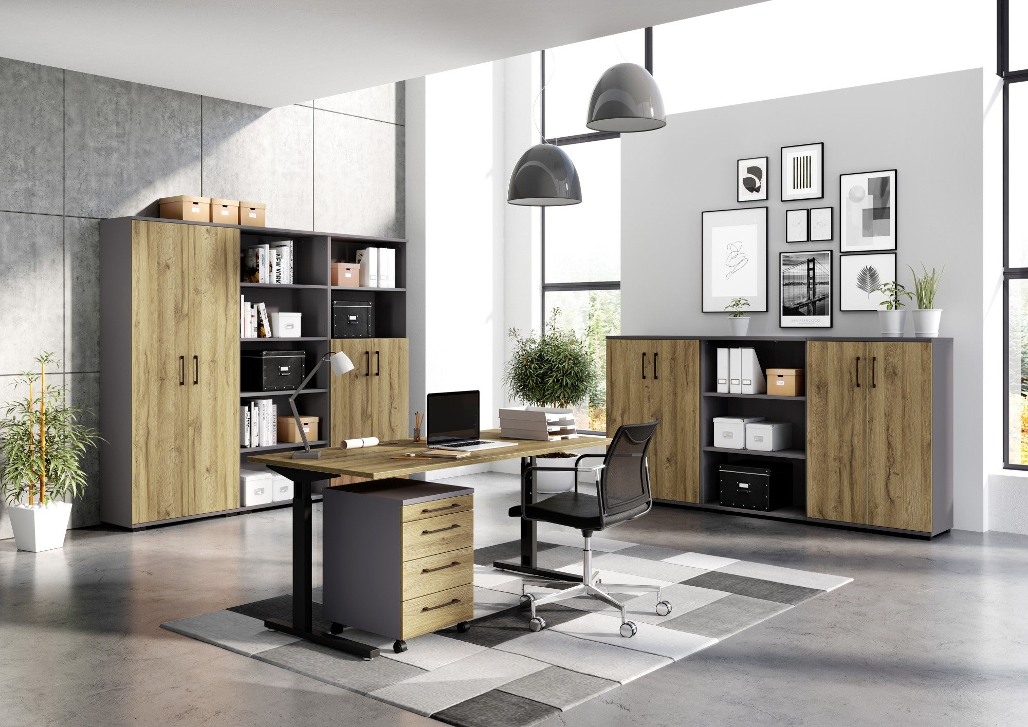 Germania Profi 160 cm Bureautafel Grandson Eiken   Zwart