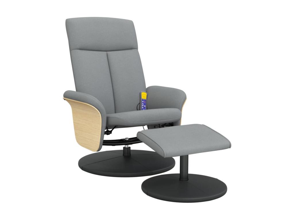 Sillón reclinable de masaje con reposapiés tela gris claro
