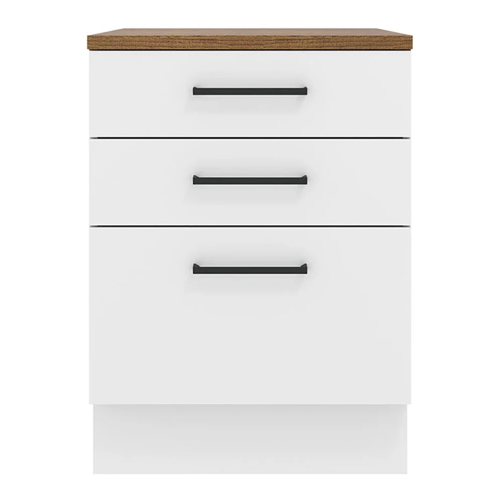 Madesa Hazel Kitchen Storage Base Cabinet with 3 Drawers 23 Inch Wide Engineered Wood Painted Finish Floor Mount Removable Plinth - White - Image 4