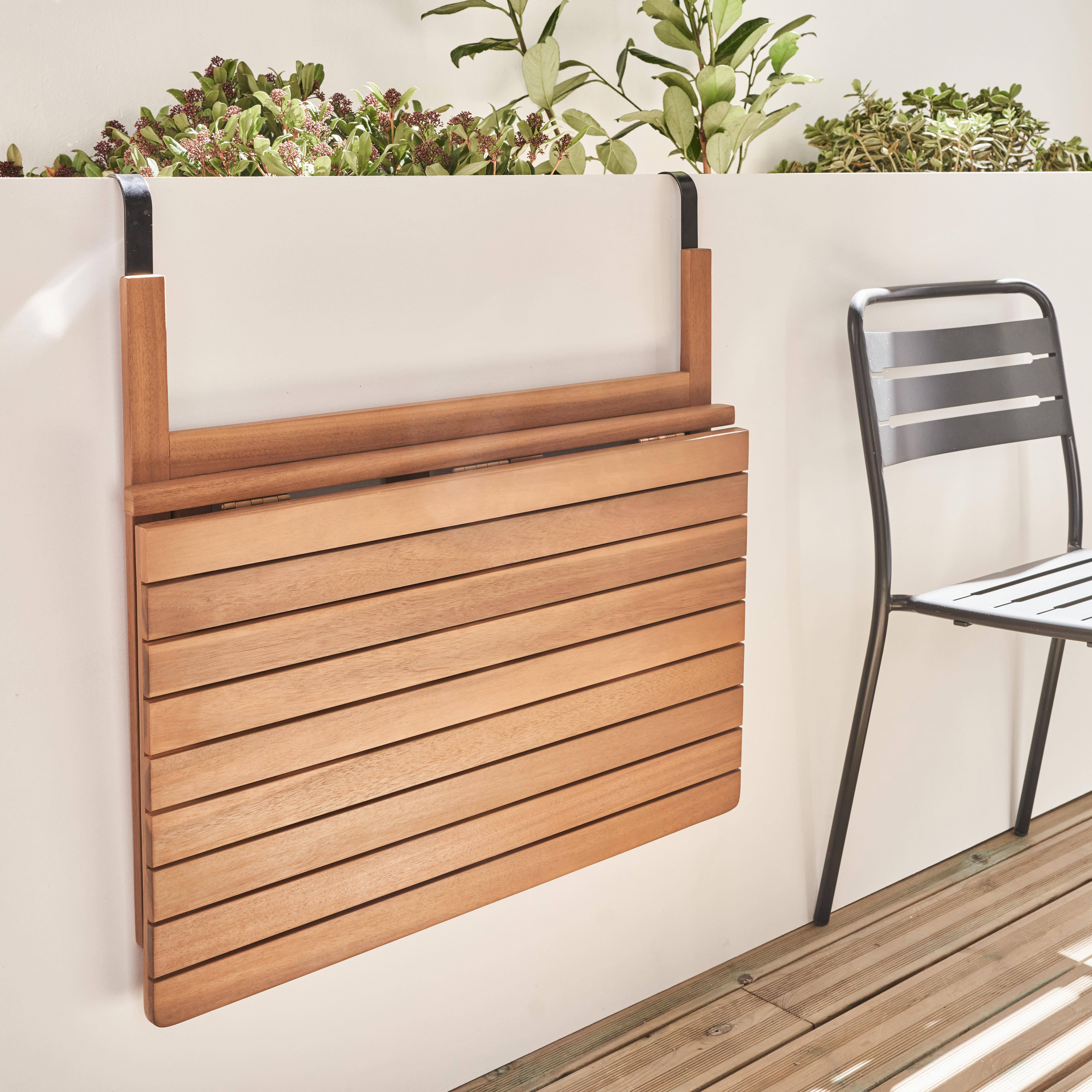 Bragance 70x50cm - Mesa auxiliar de madera para balcón, plegable