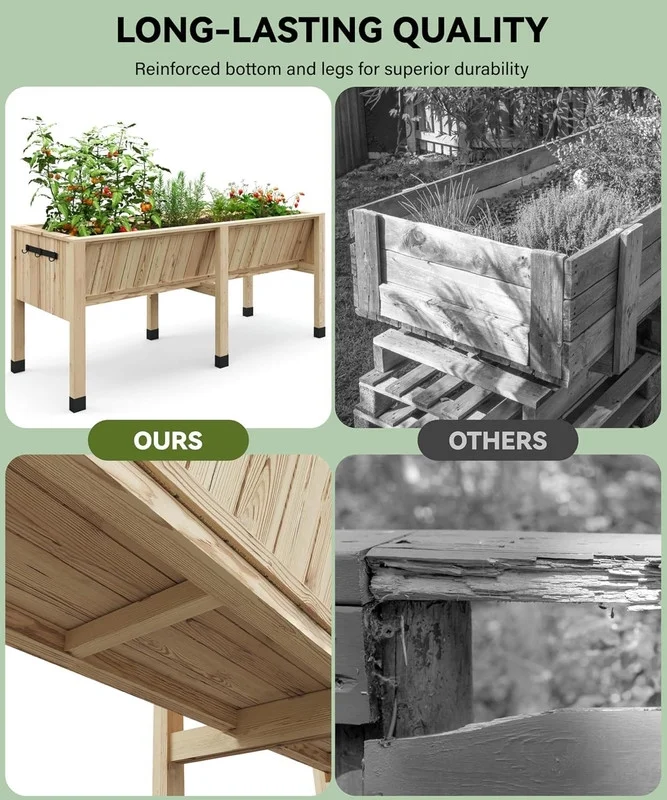 Towallmark 45x23x30 Inches Raised Garden Bed, Elevated Planter Box, Outdoor Wooden Garden Bed for Vegetables Herbs, Patio Balcony Backyard Cedar Raised Bed with Hooks and Legs - Image 4