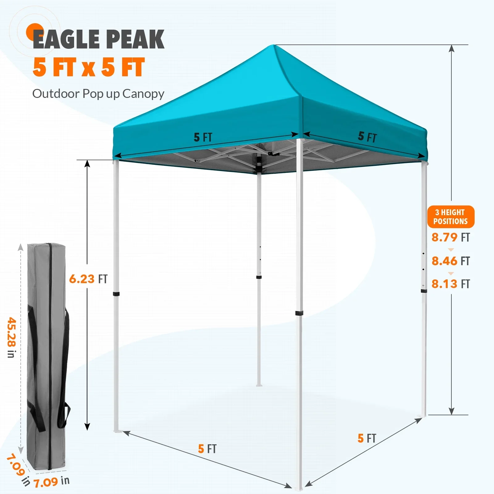 EAGLE PEAK 5x5 Pop up Canopy Tent Instant Outdoor Canopy Easy Set - up Straight Leg Folding Shelter（blue）