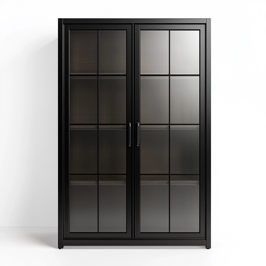 Vitrina alta para sala de estar en negro estructura de acero con puertas de vidrio diseño moderno 120x40x200 cm armario de almacenamiento IB0948597