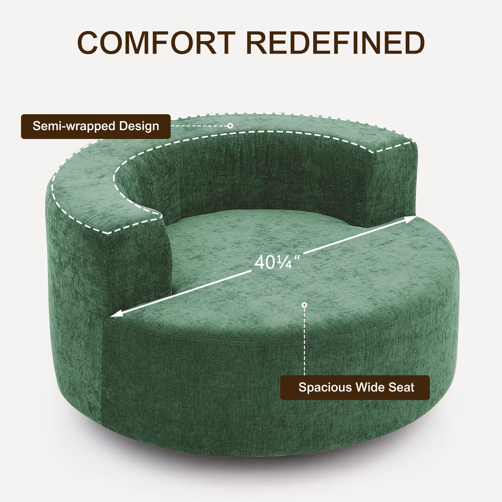 Fumahaus Upholstered Swivel Accent Chair, Oversized Comfy Round Sofa Chair with Two Pillows, Leisure Sofa Chair for Living Room Bedroom, Beige - Image 37