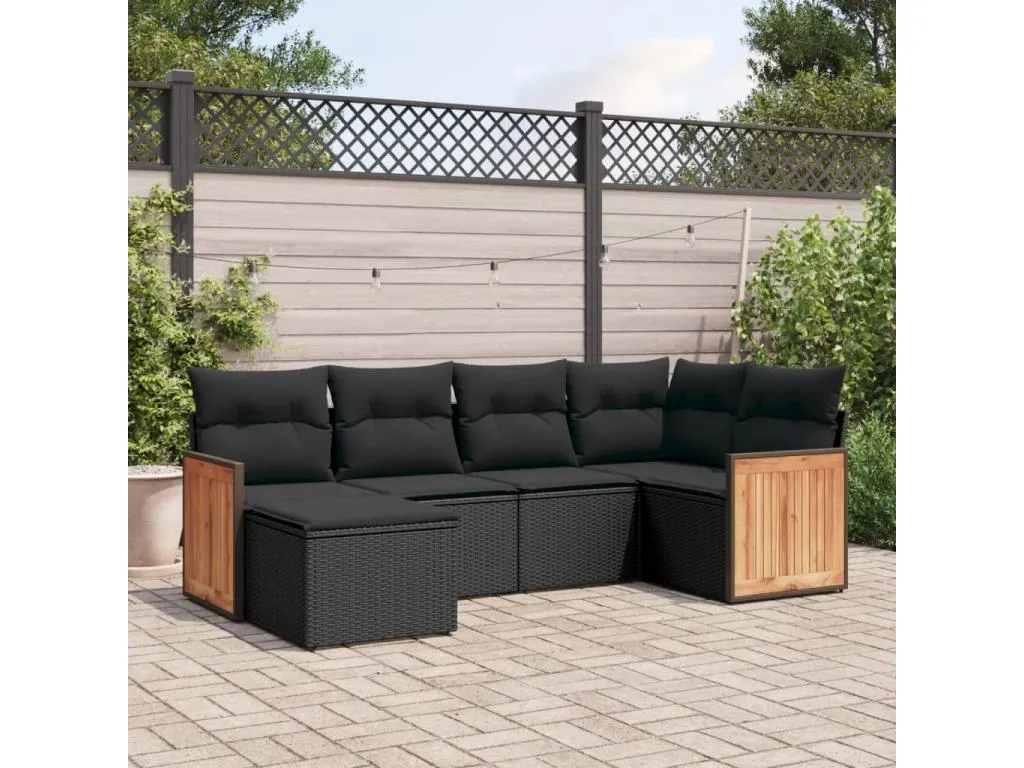 Set de sofás de jardín 6 piezas y cojines ratán sintético negro 88822FFHY