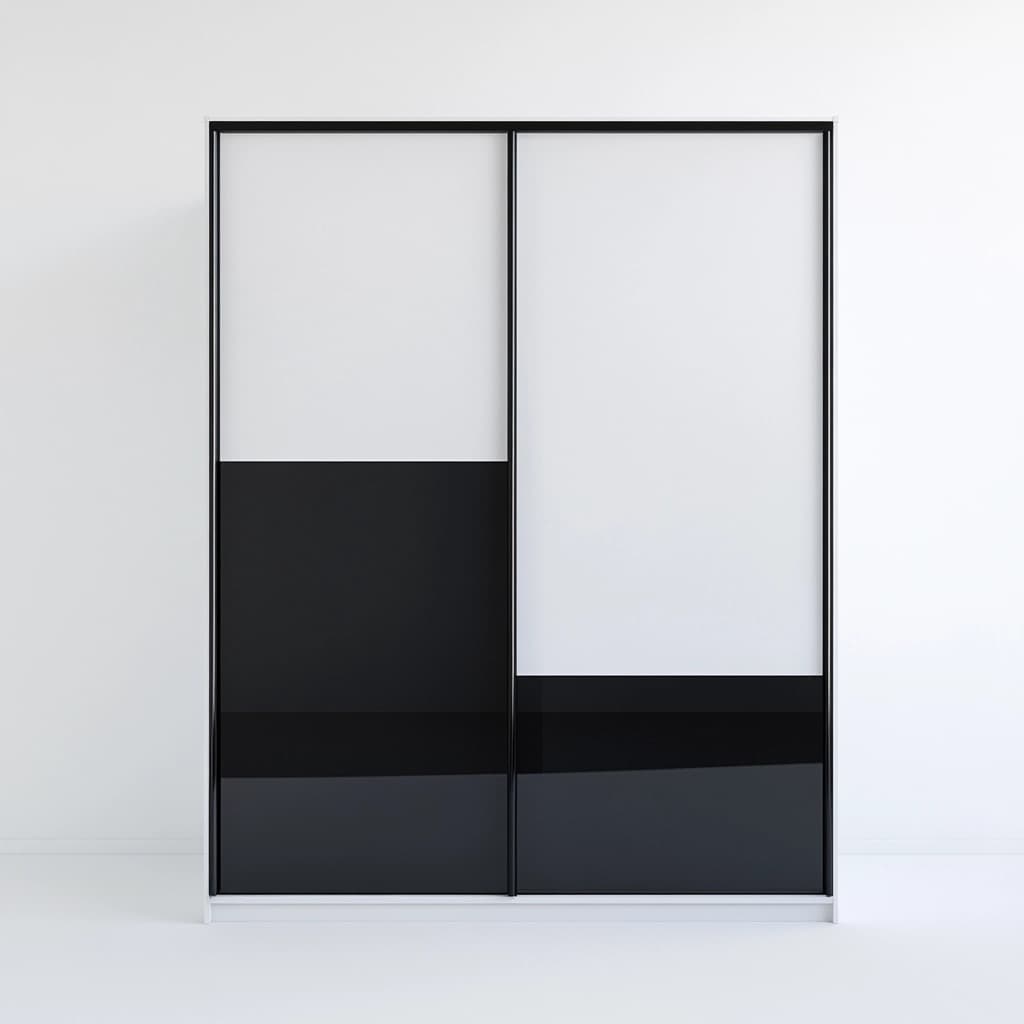 Armario de dormitorio moderno con puertas correderas blanco y negro de madera diseño minimalista con gran capacidad 200x220cm