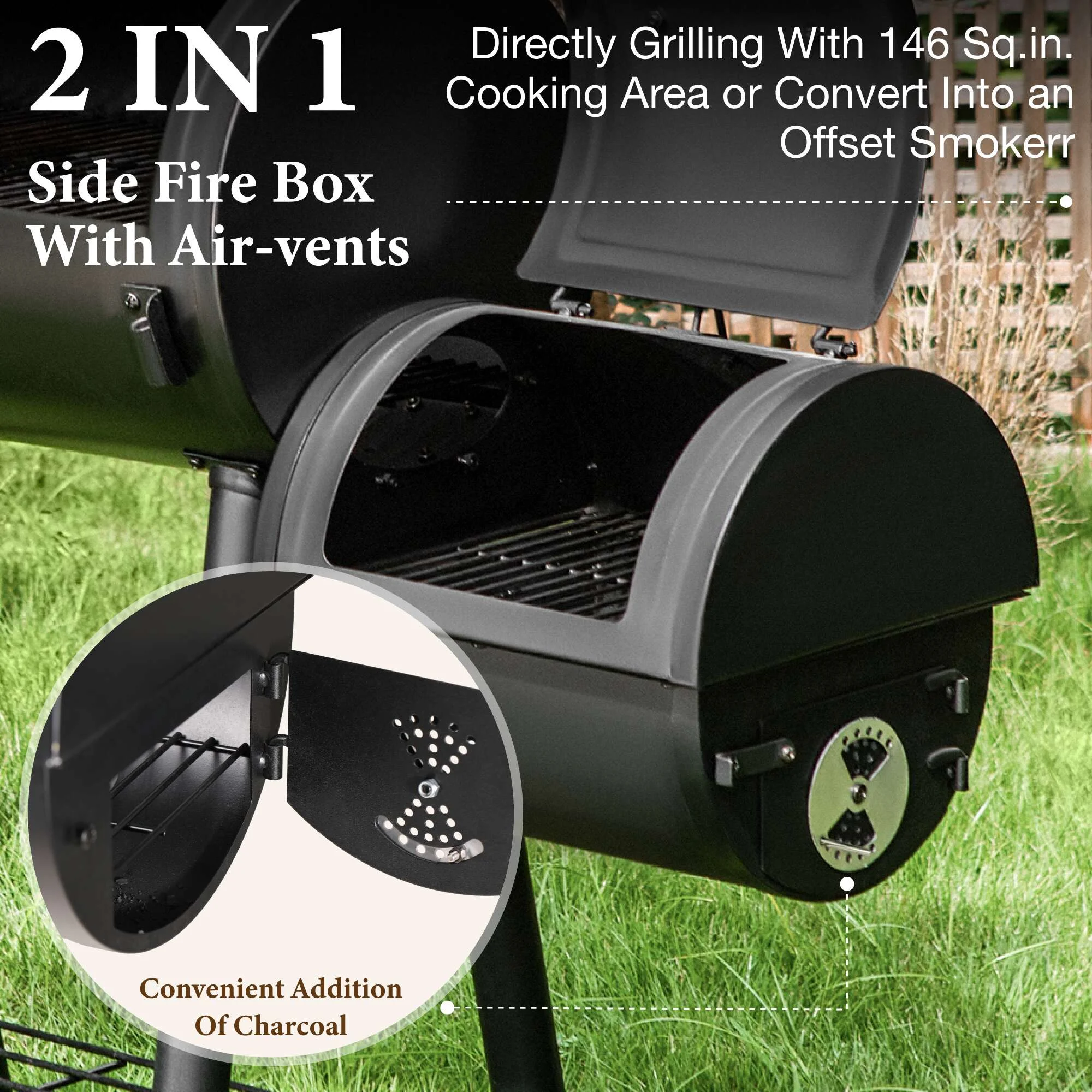 Summit Living Charcoal Grill with Offset Smoker 941 sq.in. Extra Large BBQ Grill Black - Image 17