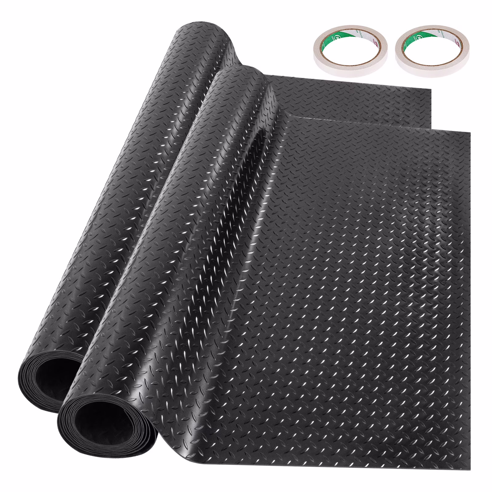 KFFKFF Garage Floor Mats 2 Rolls 17 x 3.6 Ft Garage Mat 2.5mm Thickness Black Garage Flooring PVC Garage Mats for Under Car