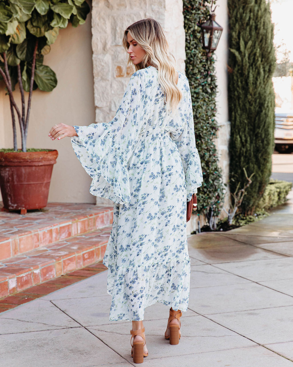 Leif Floral Chiffon High Low Midi Dress - Ivory - Se7enfashion