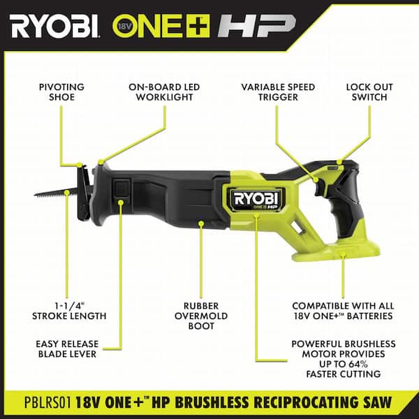 RYOBI ONE+ HP 18V Brushless Cordless Reciprocating Saw Kit With 4.0 Ah Battery And Charger - PBLRS01B - Image 3 RYOBI ONE+ HP 18V Brushless Cordless Reciprocating Saw Kit With 4.0 Ah Battery And Charger - PBLRS01B - Image 3
