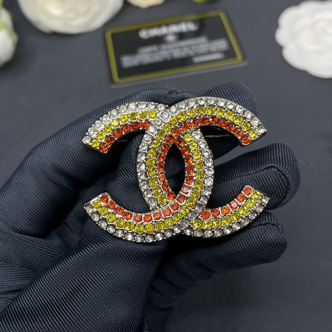 Chanel Full Paved Color Diamond CC Brooch - Original Replica Club