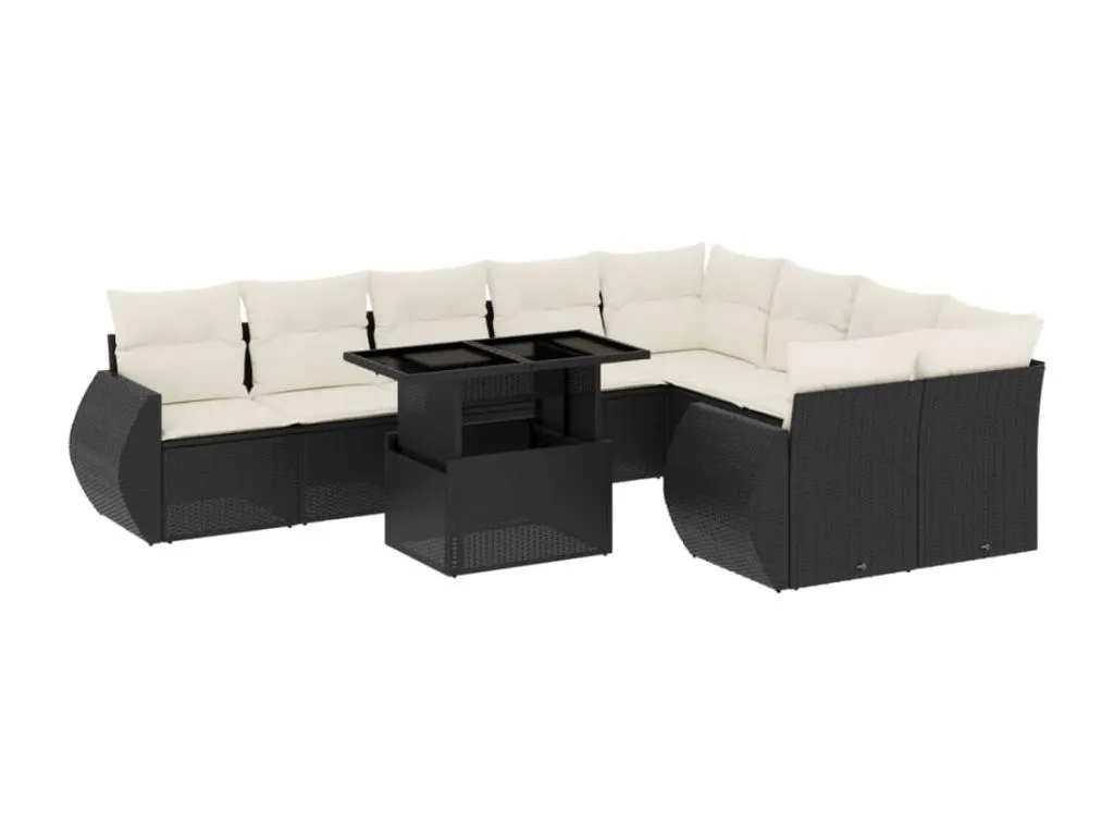 Set de sofás de jardín 10 pzas cojines ratán sintético negro YBZO09991