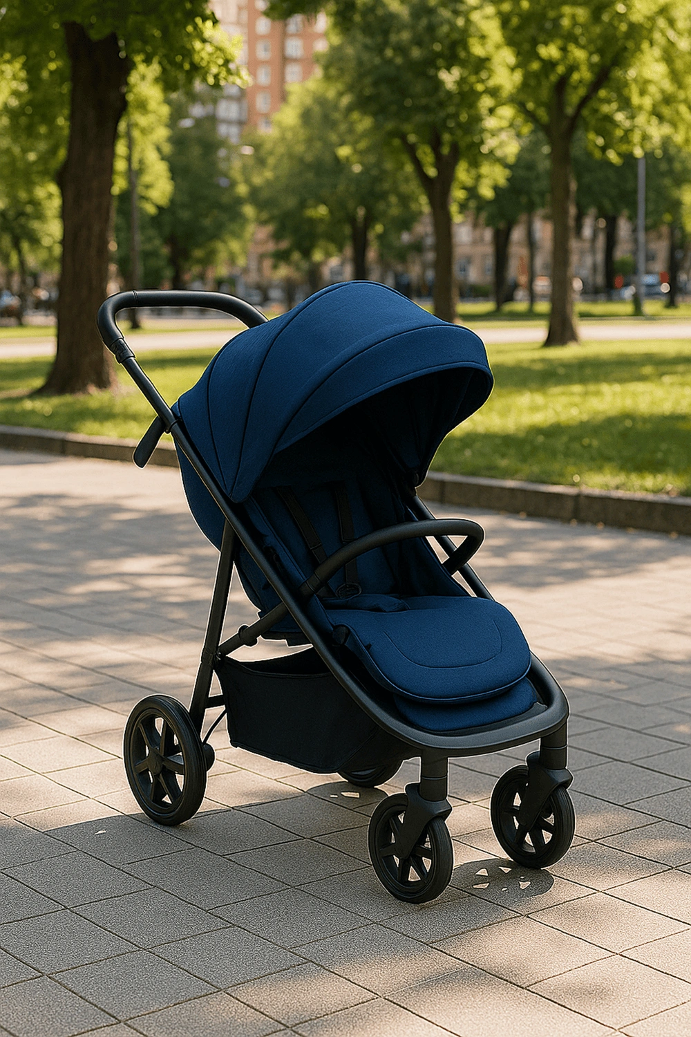 Cochecito de bebé, carrito plegable con respaldo ajustable en 3 posiciones y arnés de seguridad, hasta 22 kg, con capota extensible y cesta inferior, color azul marino, apto para 0 - 48 meses