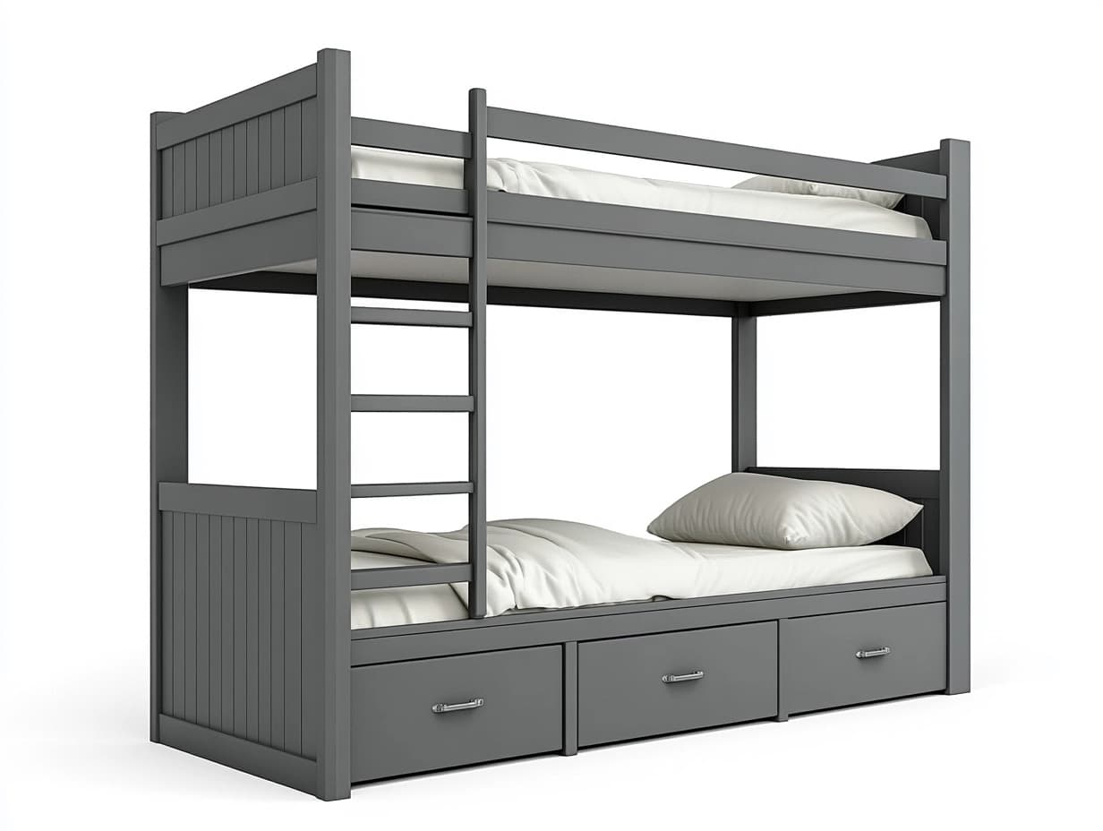 Litera de Madera con Cajones Integrados Color Gris