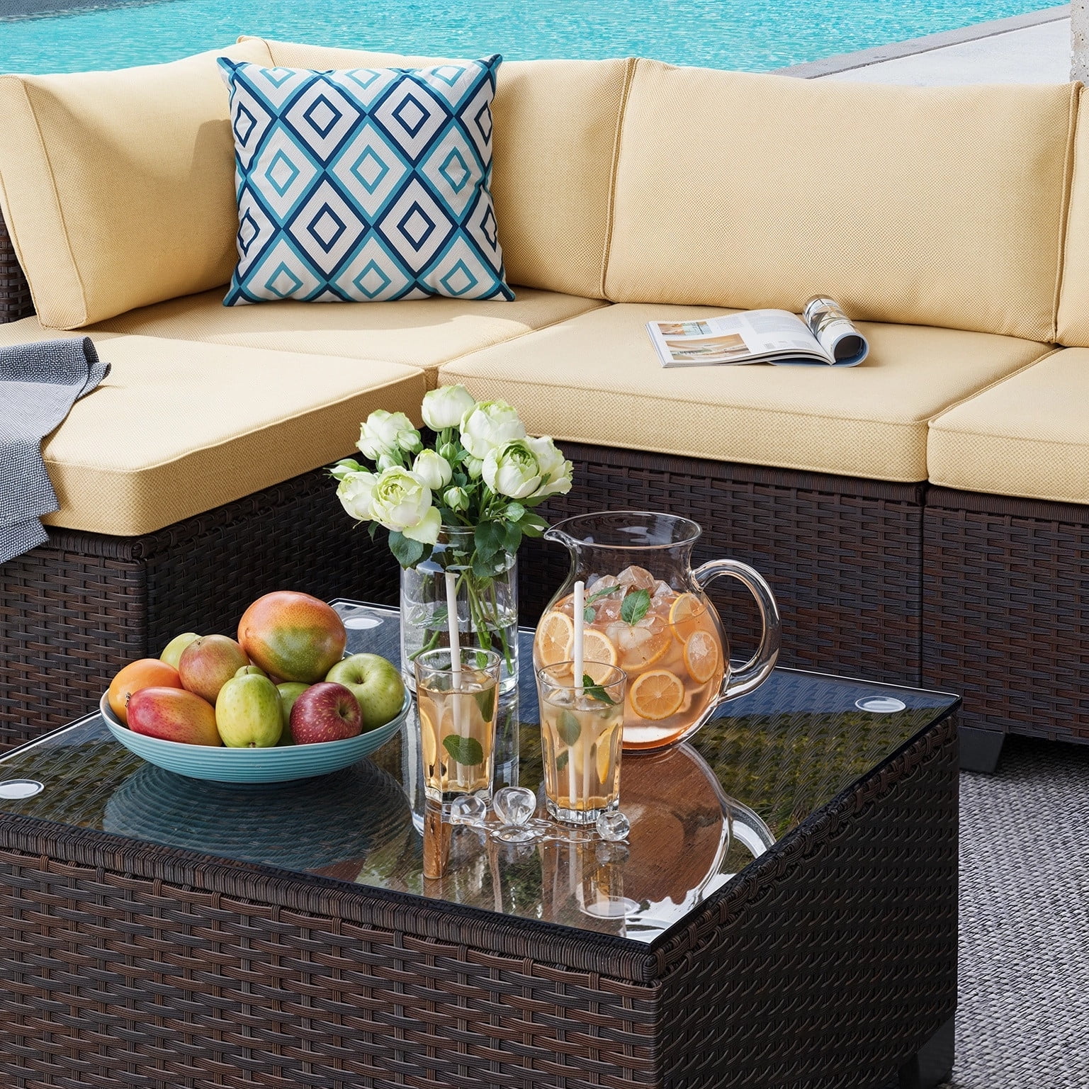Patio Furniture Set Clearance Lofka Outdoor Sectional Furniture Sofa Set with Tempered Glass Table for Backyard, Garden & Poolside, Gray Cushions - Image 13