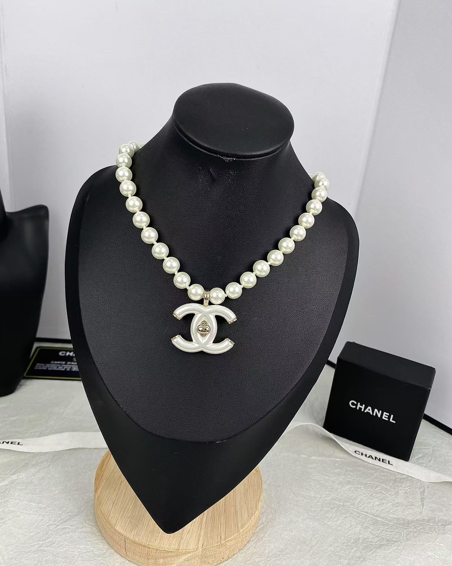 Chanel Choker Necklace with White Double C Pendant - Original Replica Club