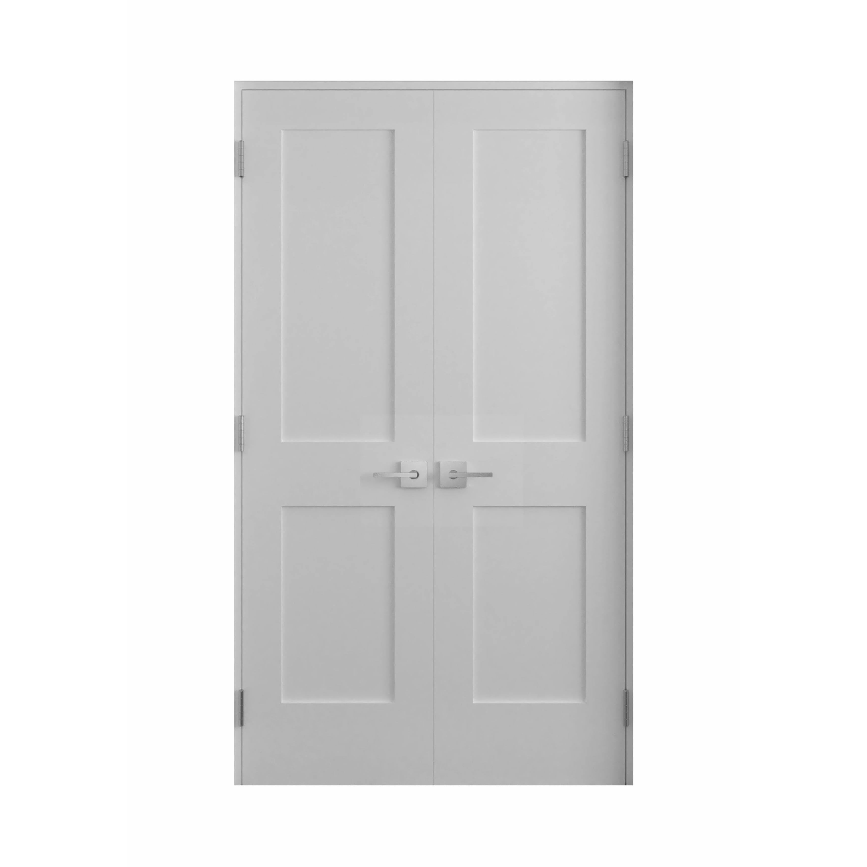 Reso 36 in. x 80 in. Bi-Parting Solid Core White Primed Composite Double Prehung French Door Catch Ball and Satin Hinges(Satin Nickel/36" X 80")