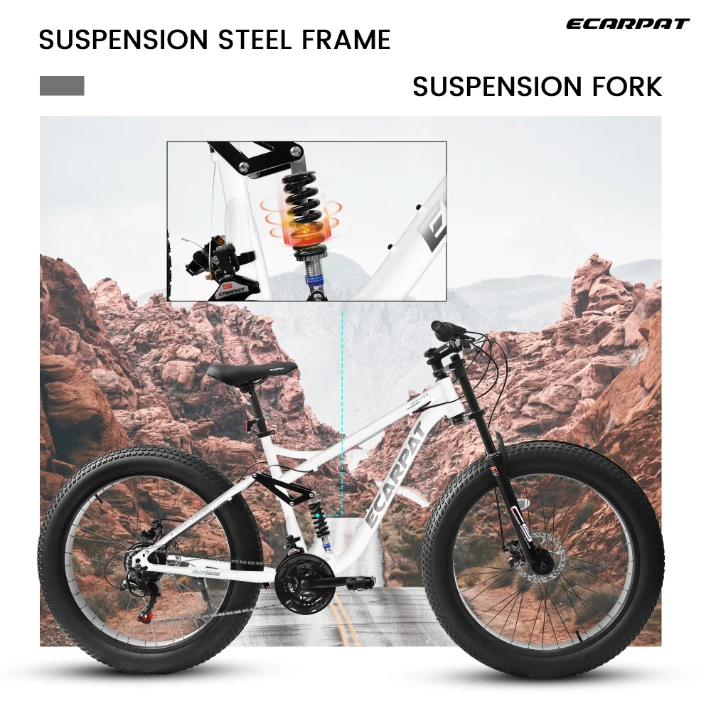 26 inch Mountain Bike for Men, 26*4" Fat Tire Mountain Bicycles,Full-Suspension 21-Speed Drivetrain with Disc Brakes - Image 5