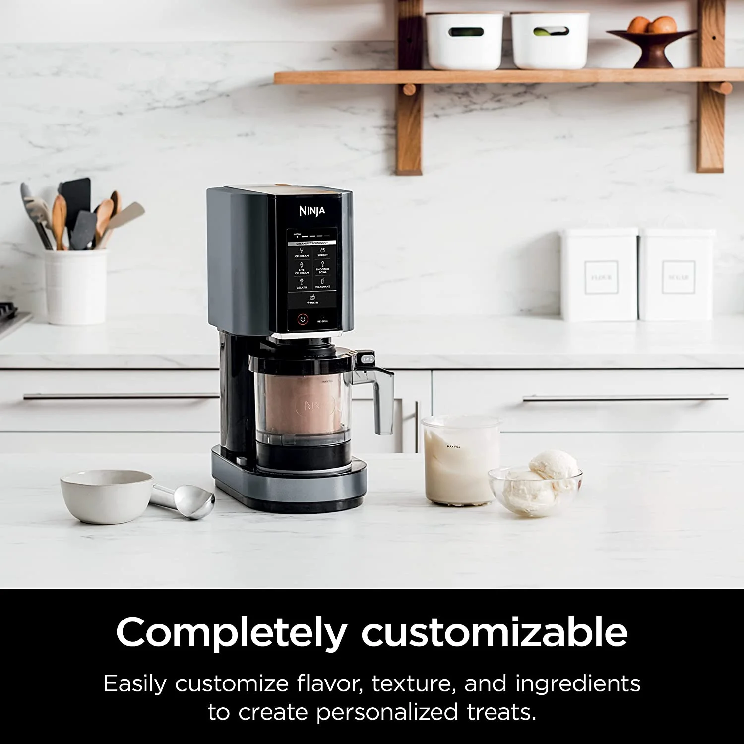 Ninja CREAMi, Ice Cream Maker, Ice Cream, Gelato, Sorbet,Milkshakes, Mix-ins, Smoothie Bowls & More, 7-in-1, Ice Cream Pints, Pint lid, Healthy Ice Cream, Compact, Perfect for Kids, Black, NC299AMZ - Image 5