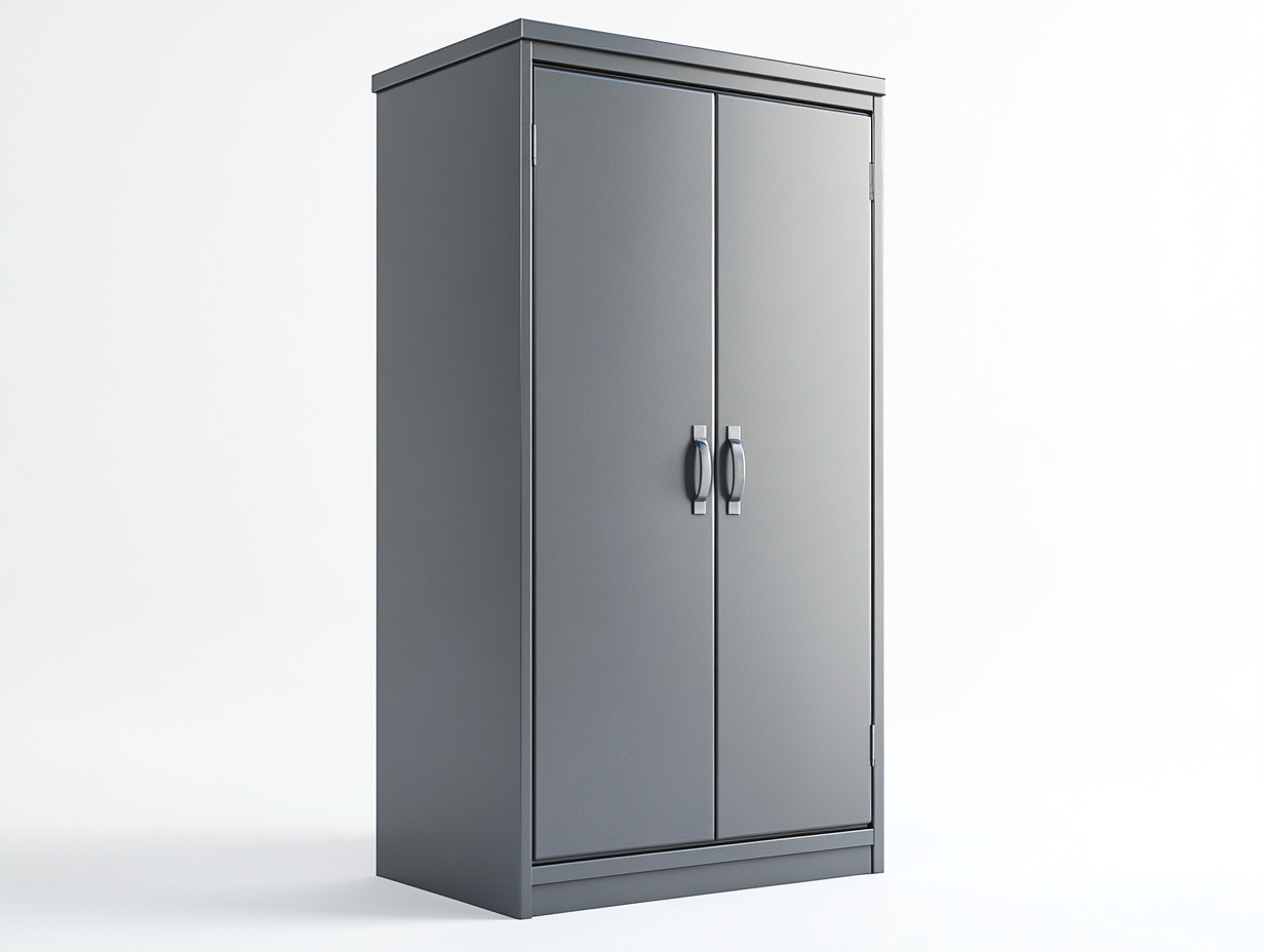 Armario metálico gris con puertas dobles