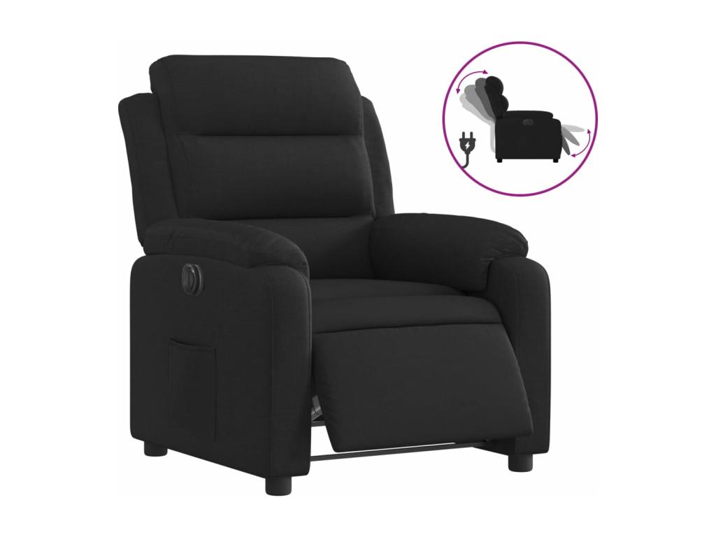 Sillón reclinable eléctrico de tela negro