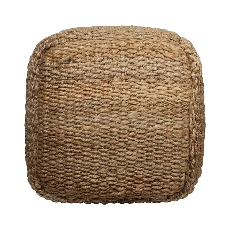 HomeRoots 18-Inch Natural Jute Woven Cube Pouf Ottoman