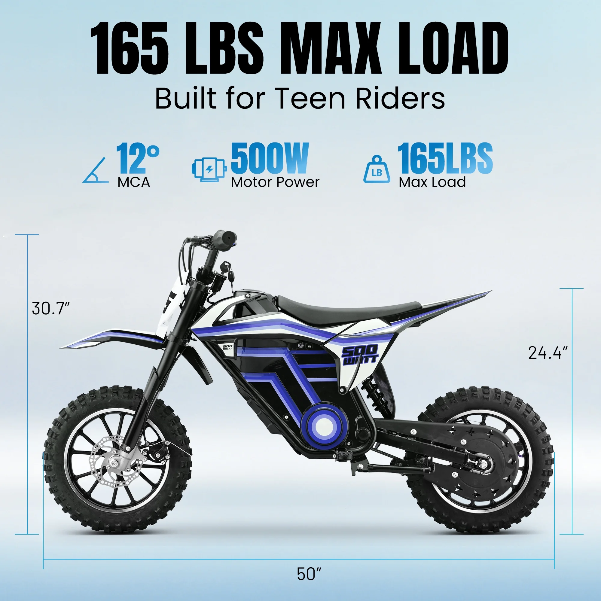 QEASET electric dirt bike, 500W kids dirt bike for Boys Girls Age 8-14, Blue - Image 9