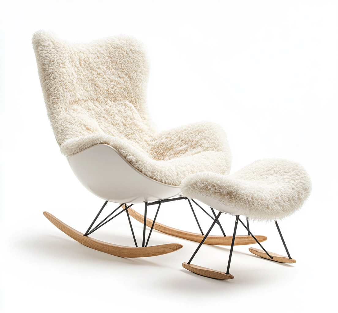 Mecedora con reposapiés, poliéster blanco crema, salón, 95 cm