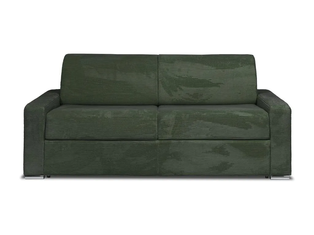 Sofá cama de 4 plazas de apertura rápida de pana verde - Somier ancho de 160 cm - Colchón de 22 cm Alkihogares