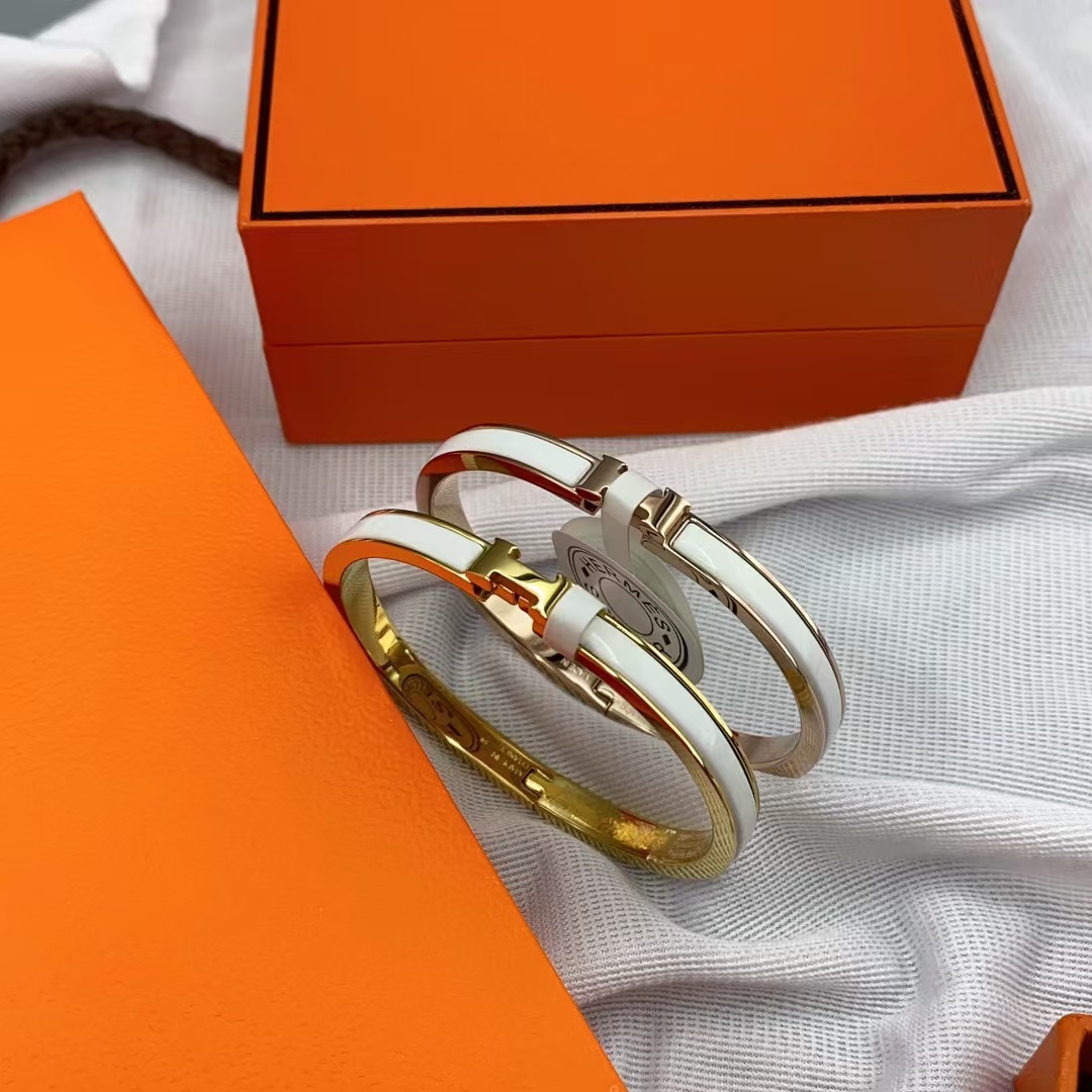 Hermes H White Enamel Bracelet Bangle - Original Replica Club